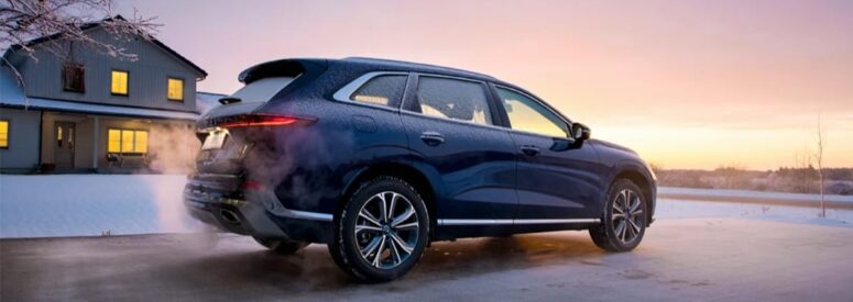 An SUV warming up on a cold winter's day