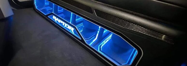 A lit up subwoofer enclosure